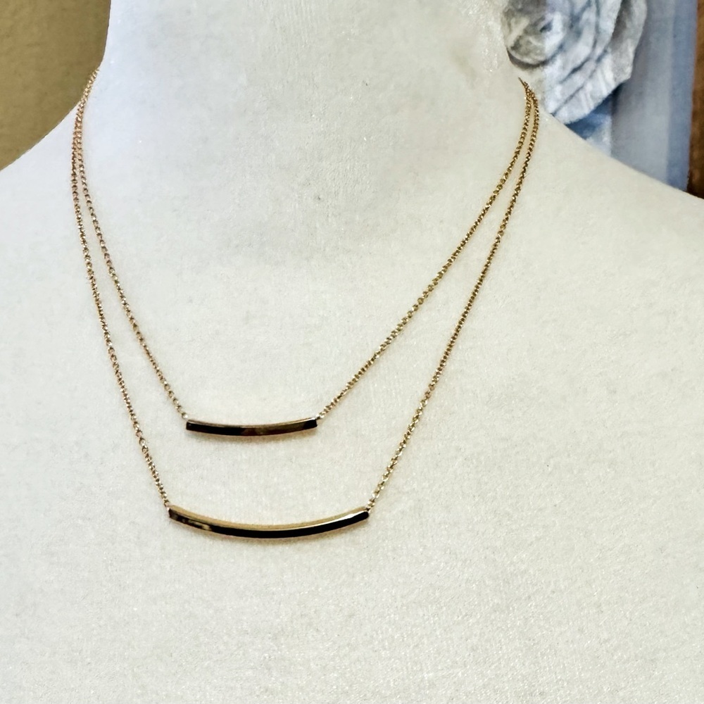 Gold tone Tube Trendy Necklace Double Layer, Adjustable to 18” with jump ring